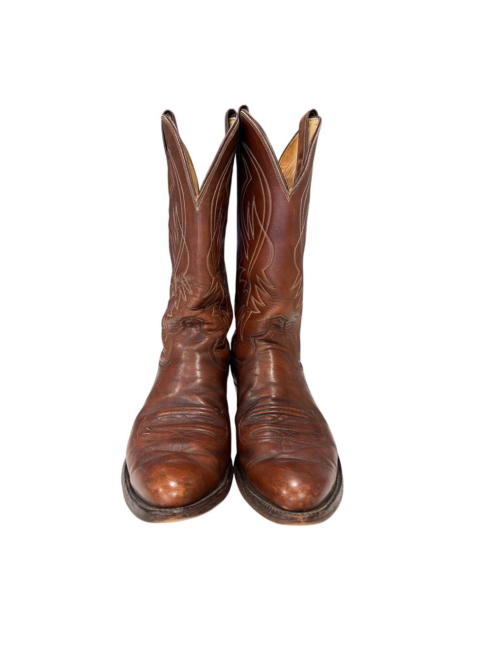Vintage Justin Brow Cowboy Boots M Size 9D W Size 10.5 Western Leather